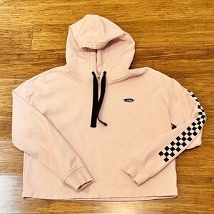 VANS pink & black hooded cropped Lila sweatshirt w. black check. Size Small
